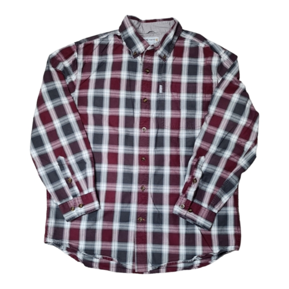 Carhartt Mens Relaxed Fit Plaid Button‎ Down Shirt Maroon White Large Gorpcore